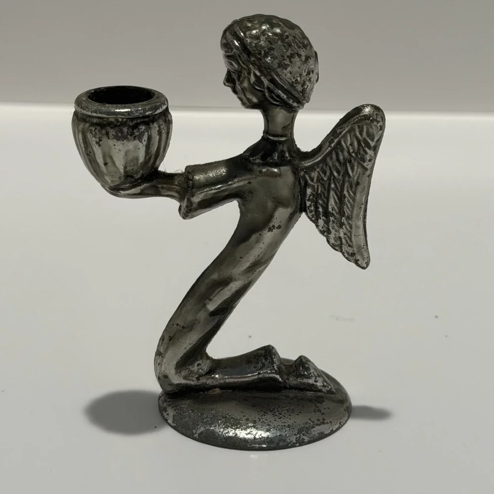 VTG Brass Kneeling Angel Miniature Candle Holder Taper Thin Candles‎ 1.75